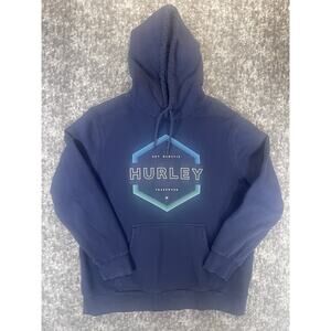Hurley Men's XL Navy Blue Hoodie Sweatshirt, Fleece Pullover, Big Logo Graphics